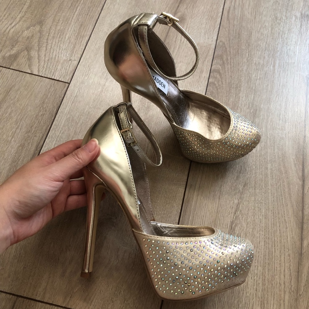 Size 6.5 MEA Gold Bling Platform Stiletto Heels